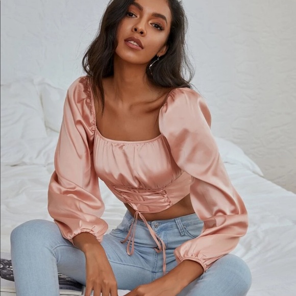 pink satin long sleeve top